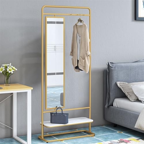 Full-Length Mirror Full-Body Floor Mirror Rotating Dressing Mirror Hanging Coat Rack Combination Simple Storage Home Bedroom Coat Rack Full Length Floor Mirror (Gold 70cm)