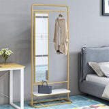 Full-Length Mirror Full-Body Floor Mirror Rotating Dressing Mirror Hanging Coat Rack Combination Simple Storage Home Bedroom Coat Rack Full Length Floor Mirror (Gold 70cm)