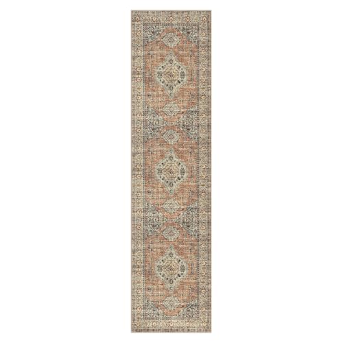 Lahome Oriental Kitchen Runners for Hallways, 2.5x10 Washable Runner Rug Non Slip, Soft Hallway Rug Distressed Ultra-Thin Long Carpet for Bathroom Entryway ‎Bedroom Eleanor, Peach/Orange