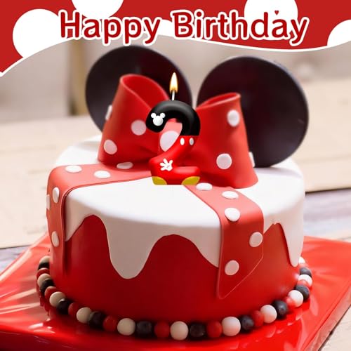 Red Black Digital Birthday Candle Number 2 Red Cartoon Mouse Themed Cake Topper Candle Party Decoration Supplies Birthday Party Cake Decoration (Number 2)