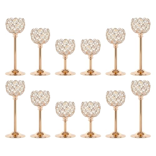 4 Set of 12 Gold Crystal Ball Candle Holders: Gold Antique Decor
