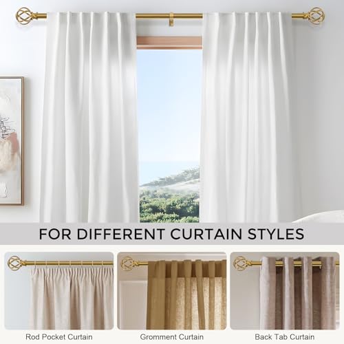 VOIIY Gold Curtain Rod 36-88 Inch, Brushed Brass Decorative Curtain Rods for Windows with Twisted Cage Finials, 3/4" Adjustable Heavy Duty Window Treatment Rods for Living Room, Bedroom, Kitchen