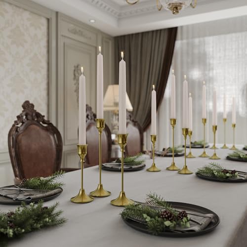 NLBTW 12 Pcs Brass Gold Candle Holder Bulks for Wedding Party Decor
