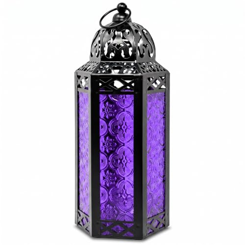 Vela Lanterns Decorative Indoor Moroccan Candle Holder, Purple, M