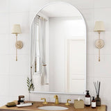 Arched White Bathroom Mirror,24 x 36 Inch Arch Wall Mirror with Wood Frame,Vanity Modern Tempered Glass Mirror for Bedroom,Entryway,Living Room