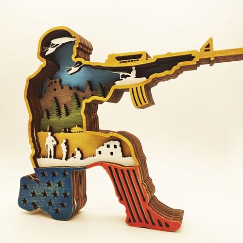 3D Wood Carving Lamp Home Creative Decorative, Funny Family Presents Ideas Christmas Living Room Office Decor Warm LED Night Lights Christmas Birthday Gift for Friend Son Dad Boys (Brave Soldier)