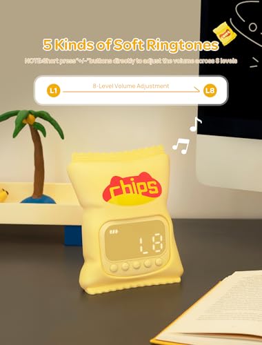 MASHI Chips Alarm Clock with Night Light, ok to Wake Clock for Kids, Cute & Funny Halloween Night Light, Snooze, Toddler Sleep Training Clock, for Kids