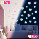 42 pcs Pink Heart Shape Wall Stickers for Girls Bedroom，Glow in The Dark Kids Room Decor, Baby Nursery Ceiling Decals Wallpaper Vinyl Murals