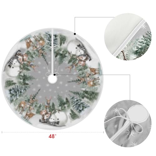 AVOIN colorlife Snowman Reindeer Snowflake Christmas Tree Skirt 48 Inch, Winter Holiday Tree Mat Decoration