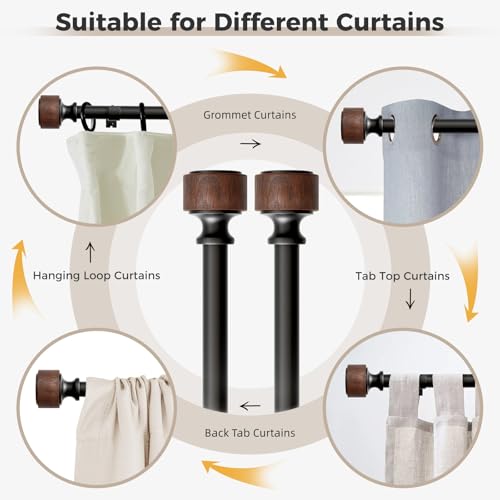 Wood Curtain Rods for Windows 30 to 45 Inch, 1” Diameter Drapery Rod with Imitation Wood Grain Finials, Adjustable Heavy Duty Curtain Rod Set, Indoor/Outdoor Modern Curtains Rods