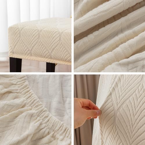 Genina Waterproof Dining Room Bench Covers, Stretch Jacquard Bench Seat Protector Cover, Rectangular Bench Cover for bedrooms, Living Rooms, Kitchens, Removable, Washable (Beige)
