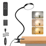 Reading Light with Remote, LED Desk Lamp Clip on [1H Timer & Nightlight] RA>95 Dimmable Flexible Gooseneck, Reading Lamp with Clamp for Table - 3.5'' (Adapter Included)