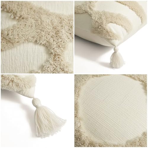JMGBird Boho Throw Pillows for Couch Pillows with Inserts Included | 18x18 Decorative pillows, inserts & covers Cream Throw Pillows for Sofa, Bed Accent Pillows Indoor Home Decor (Khaki)