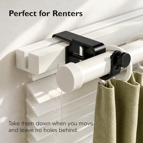 Outside Mounted Blinds Curtain Rod Bracket -- Tool-Free No Drill Installation for 1.3-2 Inch Rectangular Headrails, Black 3-Pack