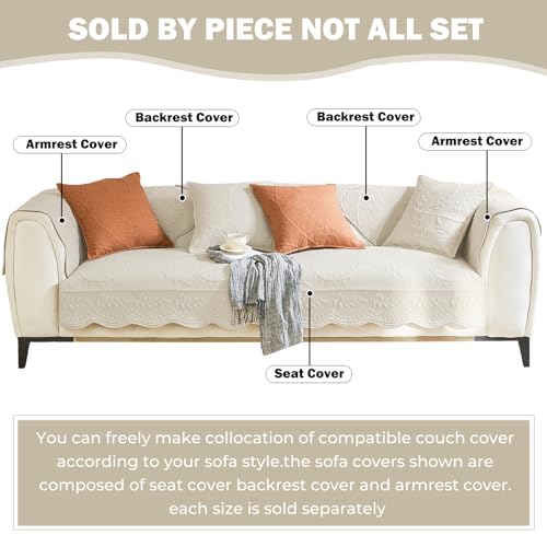 Leaf Floral Cotton Quilted Dog Couch Cover for Sofa Farmhouse Rustic Embroidered Sectional Couch Cover Soft Anti-Slip Sofa Slipcover Furniture Protector for Kids, Pets (Beige,28"x28")