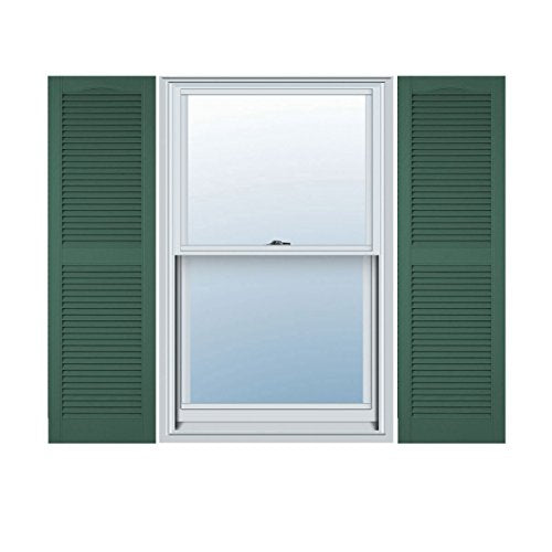 12"W x 39"H Lifetime Vinyl, TailorMade Cathedral Top Center Mullion, Open Louver Shutters, w/Shutter-Loks (Per Pair), Forest Green