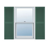 12"W x 39"H Lifetime Vinyl, TailorMade Cathedral Top Center Mullion, Open Louver Shutters, w/Shutter-Loks (Per Pair), Forest Green