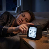 Digital Alarm Clock with Backlight, Snooze, Temp & Humidity Display,Black | Time, Date & Weekday Temperature & Humidity Touch Backlight 5-Minute Snooze,Battery Operation Long Battery Life