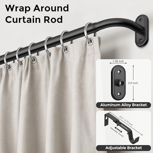 Curtain Rods 36-120 Inch, Black Wrap Around Blackout Curtain Rods for Windows, 1 Inch Adjustable Long Heavy Duty Room Darkening Window Treatment Rod for Bedroom, Living Room, Sliding Door