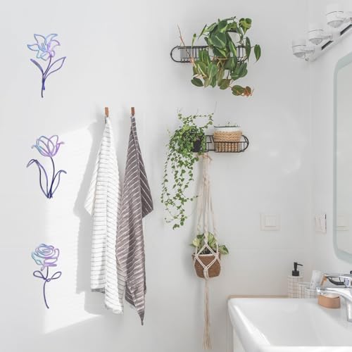 Oubasa 3 Pieces Metal Flowers Wall Arts Decor, Rustic Farmhouse Metal Wall Art Purple Minimalist Floral Decor for Bathroom Kitchen Bedroom Living Room, 6x10 Inches - Housewarming Gifts