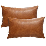 12X20 Inch Brown Faux Leather Throw Pillow Covers Set of 2 Modern Farmhouse Solid Outdoor Lumbar Boho Cognac Pillow Covers for Room Couch Living Bedroom Bed Sofa Decorative