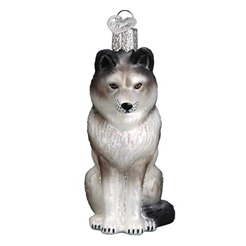 Old World Christmas Sitting Wolf Glass Blown Ornament for Christmas Tree, Handcrafted Holiday Decoration, Wildlife Animal Collection