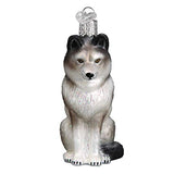 Old World Christmas Sitting Wolf Glass Blown Ornament for Christmas Tree, Handcrafted Holiday Decoration, Wildlife Animal Collection