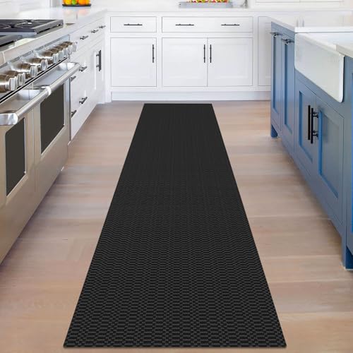 KOZYFLY 2x8 Runner Rug, Washable Non Slip Kitchen Hallway Rug, Black/Grey