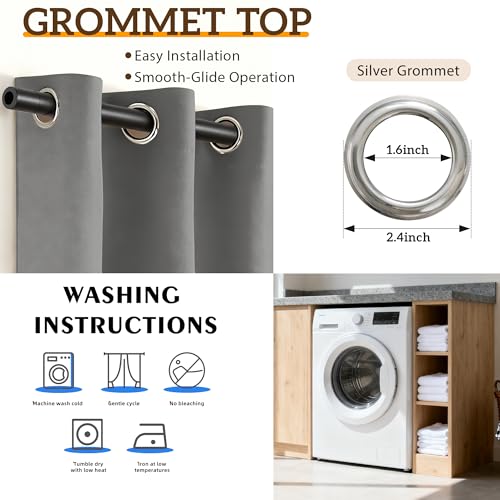 2 Panels 100% Blackout Curtains, Midweight Thermal Insulated Grommet Drapes for Bedroom Living Room, Light Blocking Window Treatment, Pack of 2, 54x84 Inches, Charcoal Grey