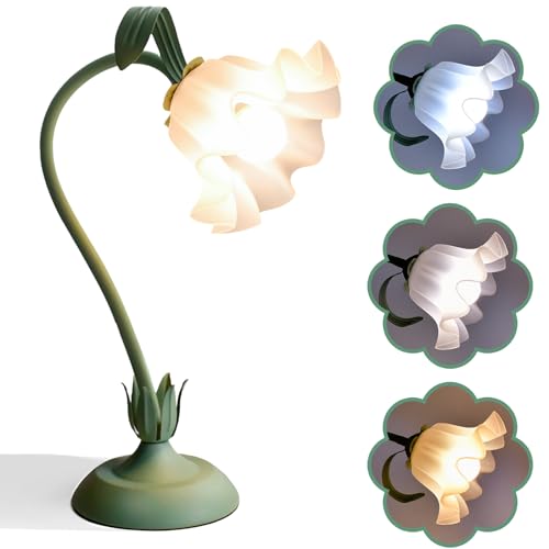 Cute Flower Table Lamp, Bedside Vintage Flower Lamp with LED Bulb, 3 Colors Temperature Flower Lamp for Bedroom Living Room Bedside Desk Reading Lighting Table Lamps Home Decoration（Green）