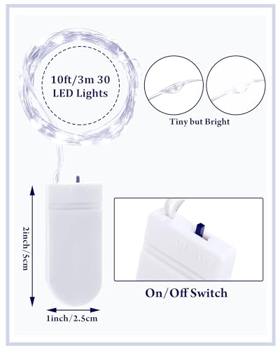 Riakrum 50 Pack 10 ft 30 LED Fairy Lights Battery Operated, Christmas Tiny String Lights Bulk Starry Light Waterproof for Mason Jars Wedding Party Christmas Centerpiece Table Decor, White