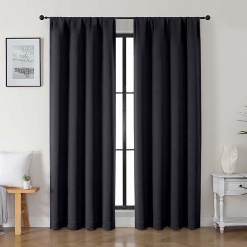 Gwine Black Blackout Curtains for Bedroom 84 inches Long 2 Panels, Solid Thermal Insulated Noise Reducing Light Blocking Window Curtains Drapes for Living Room, Each 40Wx84L