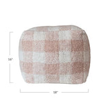 Creative Co-Op Cotton Tufted Pouf with Plaid Pattern, Blush and Cream