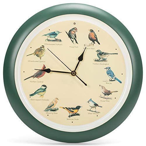 Mark Feldstein, The Original Singing Bird Wall Clock, 13 Inch, Green