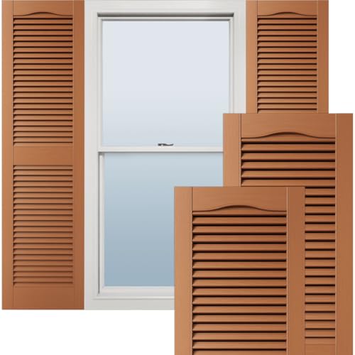 14 1/2"W x 44"H Lifetime Vinyl, TailorMade Cathedral Top Center Mullion, Open Louver Shutters, w/Shutter-Loks (Per Pair), 471 - Treated Cedar
