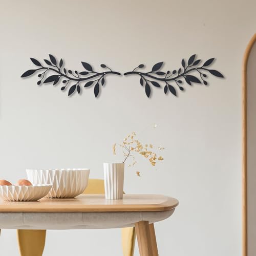 OYEFLY 2 Pieces Metal Vine Olive Branch Leaf Wall Decor,Tree Leaf Wall Decor for Living Room (Black, style2)