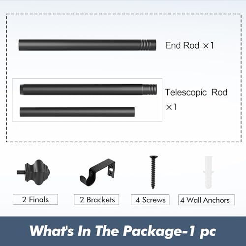Curtain Rods for Windows 35-47 inch, 5/8 inch Matte Black Curtain Rod with Brackets Adjustable Telescoping for Bedroom Kitchen Study Living Room