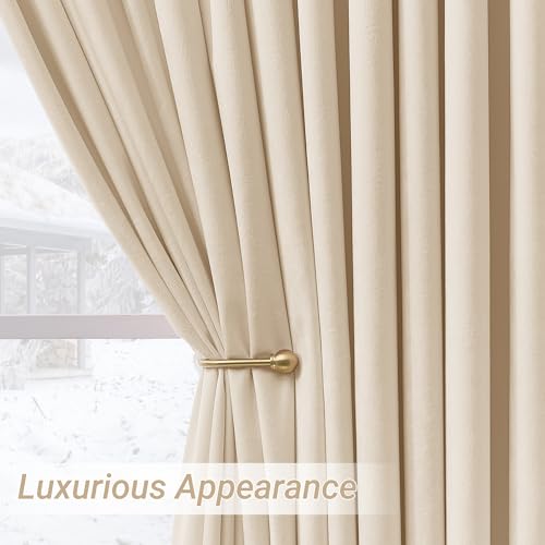 Triple Pinch Pleated Cream Velvet Curtains 84 inches Long Living Room Darkening Curtain Neutral Modern Farmhouse French Pinch Pleat Drapery Panel Heavy Thick Light Filtering Velvet Curtain for Bedroom