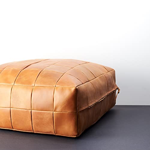 MARRAKESH STYLE Comfortable Leather Ottoman Pouf - Handmade Unstuffed Moroccan Pouf Cover - Square Pouf & Foot Rest Ottoman - Perfect for Living Rooms Bedrooms & Kids Room - Luxury Square Brown