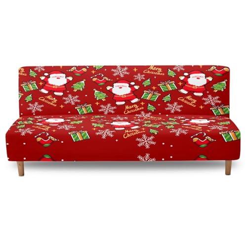 Christmas Armless Sofa Cover Santa Claus Futon Cover Futon Covers with Elastic Bottom Sofa Slipcovers Washable Couch Covers Furniture Protector