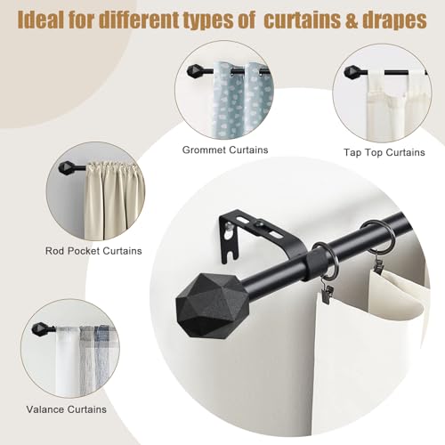 FLY HAWK Curtain Rods, 72" to 144" for Windows Curtain Rod Set, Modern Simplicity Decorative Style 5/8 Inch Metal Curtain Pole, Heavy Duty Drapery Rods with Brackets Black