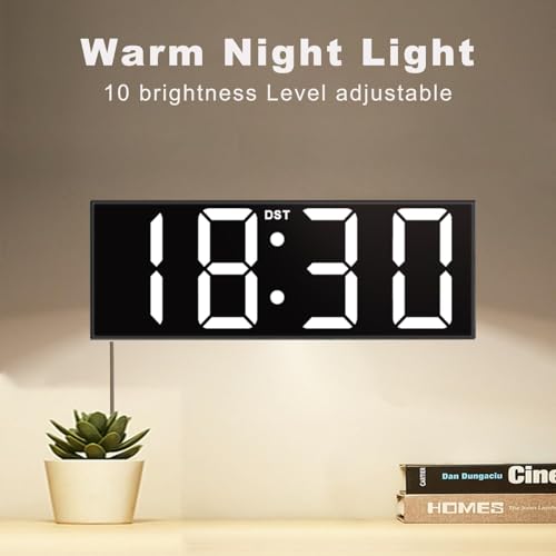 JALL 12" Large Digital Wall Clock, Big LED Number Dispaly, Remote Control, RGB Colors, DST with Light for Classroom Living Room Bedroom for Senior, Men Women