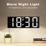 JALL 12" Large Digital Wall Clock, Big LED Number Dispaly, Remote Control, RGB Colors, DST with Light for Classroom Living Room Bedroom for Senior, Men Women