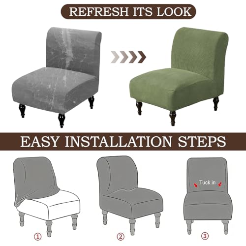 Armless Accent Chair Cover Stretch Slipper Chairs Slipcover Removable Washable Armless Accent Slipper Chair Cover Protector for Living Dining Room Bedroom Hotel Set of 1 Olive Green