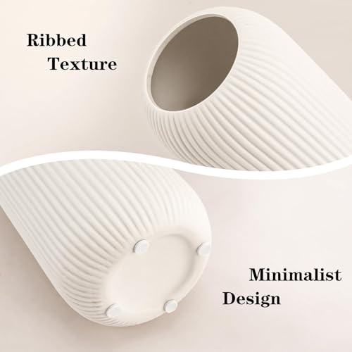 Ceramic Vase for Flowers – Modern Small Ribbed Textured Flower Vase for Home Decor, Pampas Grass, Decorative, Farmhouse, Coffee Table, Kitchen Centerpieces, Bookshelf and Home Living (White)