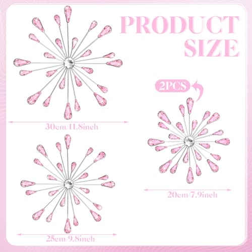 Hicarer 4 Pcs Starburst Wall Decor Bling Wall Art Crystal Teardrop 3D Hanging Rhinestone Radial Metal Artwork Modern Accent Sculptures Decorations for Living Room Home Office Bedroom(Pink)