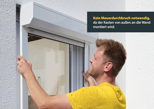 Schellenberg 39065 Stem Roller Shutter Set for Windows, Mini Roller Shutter System, 95 x 120 cm, White/Grey, External Roller Shutters 45° Aluminium Stem Box, with Guide Rails, PVC Roller Shutter