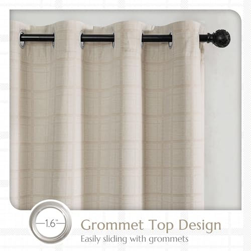 Beauoop Beige Plaid Jacquard Blackout Curtains 84 Inches Long 2 Panels for Bedroom Living Room Gingham Checkered Room Darkening Thermal Insulated Soundproof Grommet Window Drapes, 52x84 2 Set