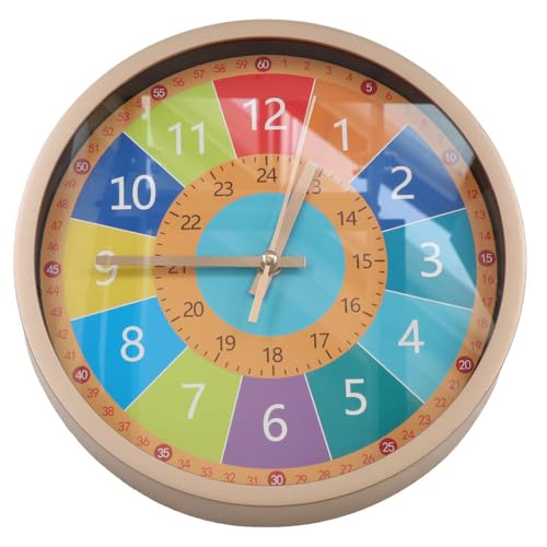 Pokinge 8 Inch Educational Time Teaching Wall Clock for Kids,Minimalist Wall Hung Clock Silent Non-Ticking Wall Clock for School Classrooms Playrooms Bedrooms
