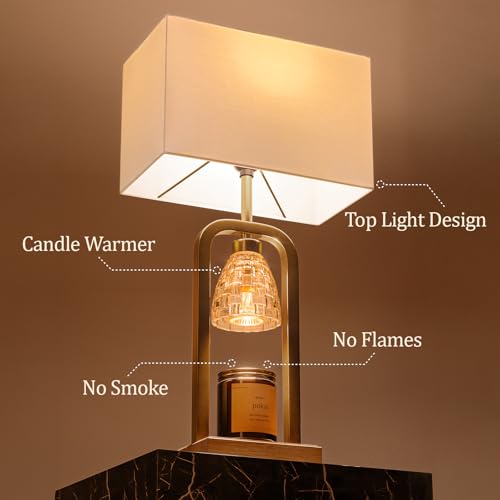 PoKat Gold Table Lamp Candle Warmer, Candle Warmer Lamp with Timer Dimmer, Wax Light Warming Table Lamp for Jar Candles, Modern Bedside Lamp for House Warming Home Decor Living Room, Bulb Included